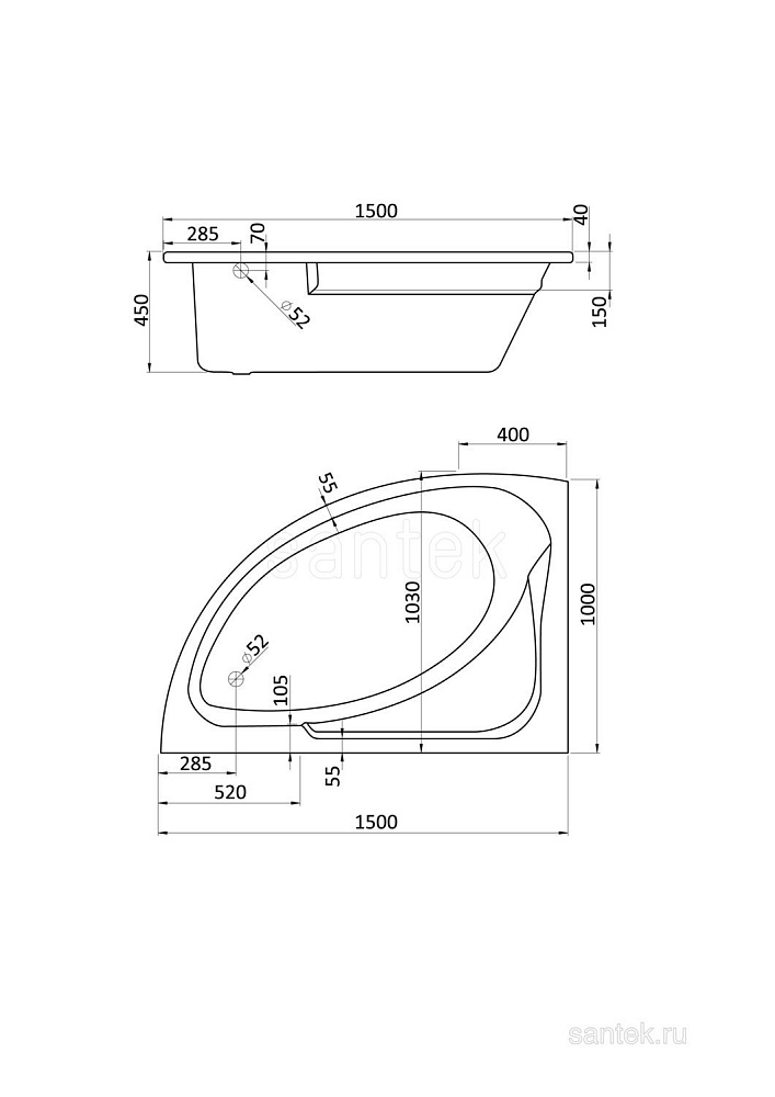 Ванна Santek Goa 150x100 купить в интернет-магазине Sanbest