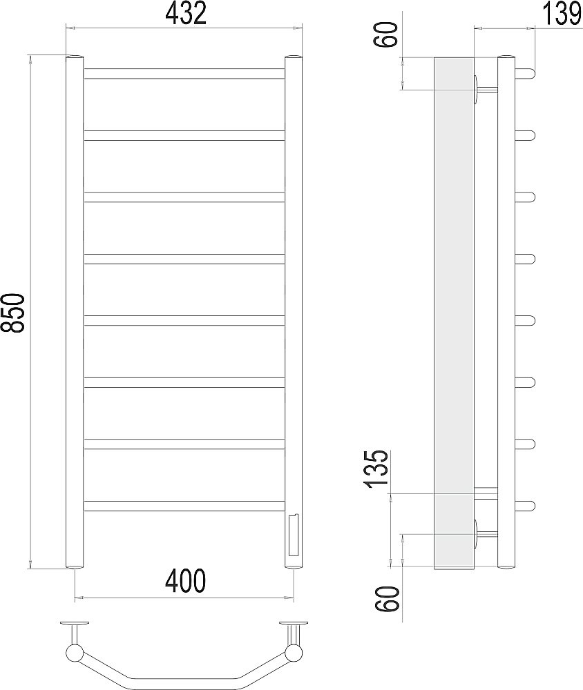 Полотенцесушитель электрический Terminus Виктория П8 400х850 купить в интернет-магазине сантехники Sanbest