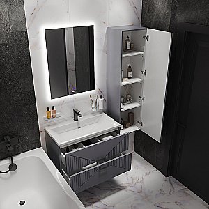 Тумба с раковиной подвесная Grossman ЛУКСОР 80 с 2-я ящ, графит матовая для ванной в интернет-магазине Sanbest