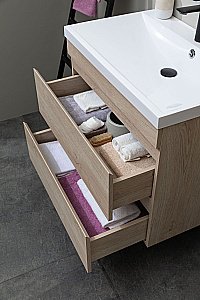 Тумба с раковиной Aquanet Нота New 334198 75 дуб светлый для ванной в интернет-магазине Sanbest