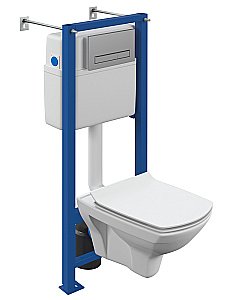 Унитаз подвесной Cersanit CARINA XL CO DPL EO slim c инсталляцией VECTOR/кнопка BLICK хром матовый, с крышкой микролифт, безободковый купить в интернет-магазине Sanbest