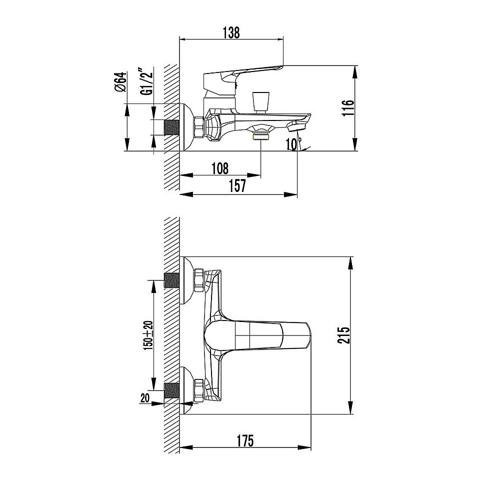 Смеситель для ванны Creavit Solo SO2500 хром купить в интернет-магазине сантехники Sanbest