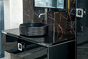 Консоль с раковиной и столешницей Armadi Art LUCIDO 770-100-B 100 глянцевый черный для ванной в интернет-магазине сантехники Sanbest