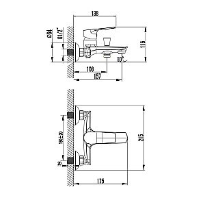 Смеситель для ванны Creavit Solo SO2500 хром купить в интернет-магазине сантехники Sanbest