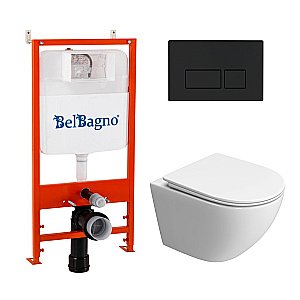 Унитаз подвесной BelBagno UNO-TOR BB5177CH-TOR/SC/BB026/BB044NERO белый, с крышкой микролифт, с инсталляцией, безободковый, слив-торнадо купить в интернет-магазине Sanbest