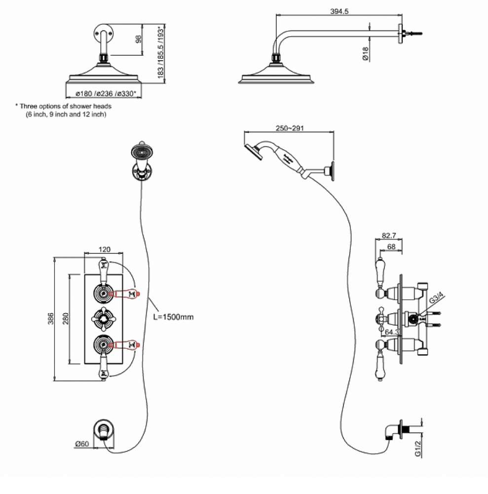 Душевая система Burlington Trent TF3S BLA+V16 купить в интернет-магазине сантехники Sanbest