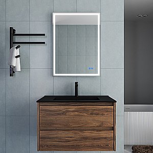 Тумба с раковиной Vincea Gio 80 VMC-2G800CO/VBS-13980MB тёмный дуб/раковина черная для ванной в интернет-магазине Sanbest