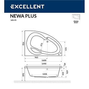 Ванна акриловая EXCELLENT Newa 160x95 RELAX золото правая купить в интернет-магазине Sanbest