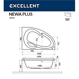 Ванна акриловая EXCELLENT Newa RELAX WAEX.NEP16.RELAX.GL 160x95 белая с гидромассажем правая купить в интернет-магазине Sanbest