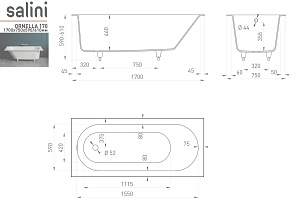 Ванна Salini ORNELLA Kit S-Sense Sapirit 170х75 RAL глянец купить в интернет-магазине Sanbest