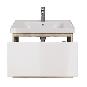 Тумба с  раковиной подвесная Dreja PERFECTO 70  дуб эврика/белый глянец для ванной в интернет-магазине Sanbest