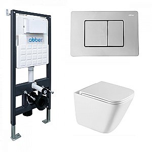 Унитаз подвесной ABBER Rechteck AC1219TC-AC0105-AC0120 белый/кнопка хром глянцевый, с крышкой микролифт, с инсталляцией, безободковый, слив-торнадо купить в интернет-магазине Sanbest