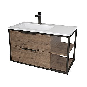 Тумба с раковиной Grossman ЛОФТ 1090012 90 веллингтон/металл черный для ванной в интернет-магазине Sanbest