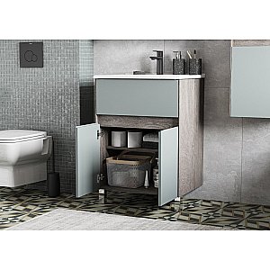 Тумба с раковиной Акватон Форест 60 дуб рошелье/сумеречный голубой для ванной в интернет-магазине Sanbest