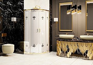 Душевой уголок Ambassador Royal 18015305 100х100 стекло белое с декором/профиль золото купить в интернет-магазине Sanbest