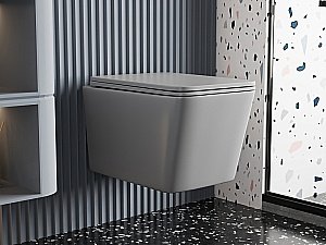 Унитаз подвесной ABBER Rechteck AC1201MG с крышкой микролифт, безободковый, серый матовый купить в интернет-магазине Sanbest