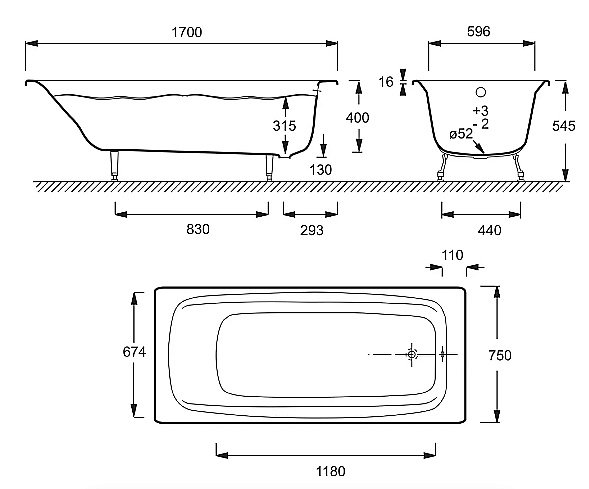 Ванна чугунная Jacob Delafon DIAPASON E2937-S-00 170х75 белая купить в интернет-магазине Sanbest