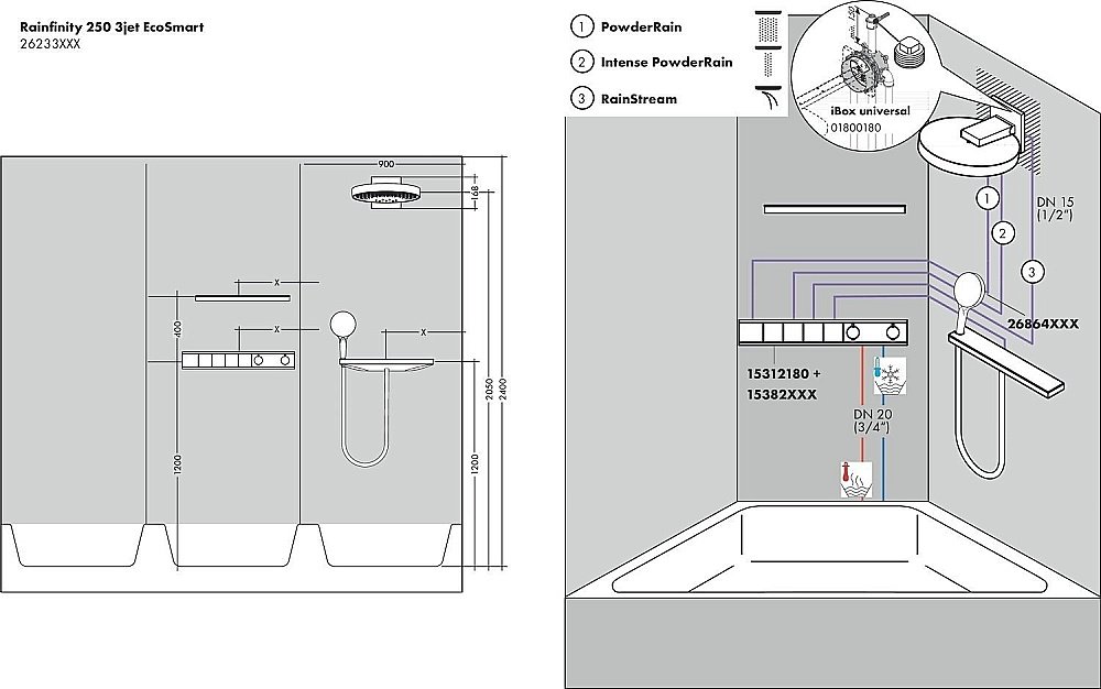 Верхний душ Hansgrohe Rainfinity 250 3jet EcoSmart 26233000 купить в интернет-магазине сантехники Sanbest