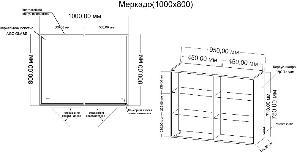 Зеркальный шкаф Grossman Меркадо 100 201002 белый купить в интернет-магазине сантехники Sanbest