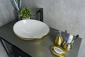 Раковина накладная Gid Esfera 41 Nc999 52229 белая, золото купить в интернет-магазине Sanbest