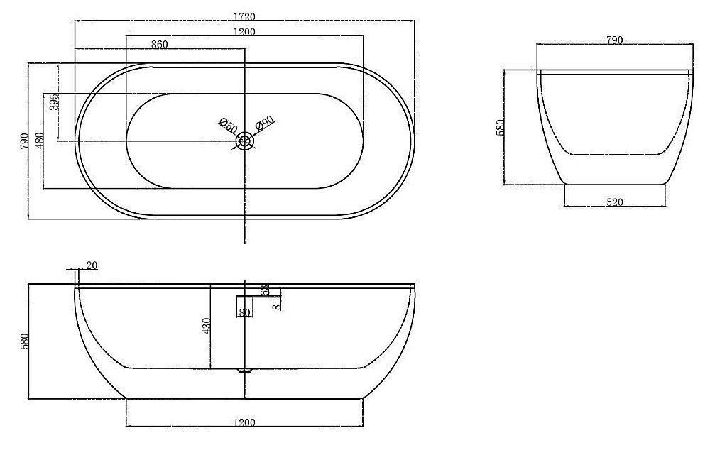 Акриловая ванна Abber AB9241 172х74 купить в интернет-магазине Sanbest