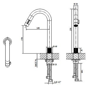 Смеситель для раковины Orans 1120TS оружейная сталь купить в интернет-магазине сантехники Sanbest