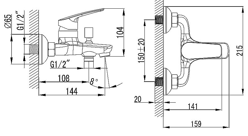 Смеситель для ванны Azario EVORA AZ-WKE238043C хром купить в интернет-магазине сантехники Sanbest