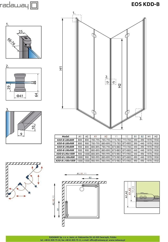 Душевой угол Radaway Eos KDD-B 80x100 с порогом купить в интернет-магазине Sanbest