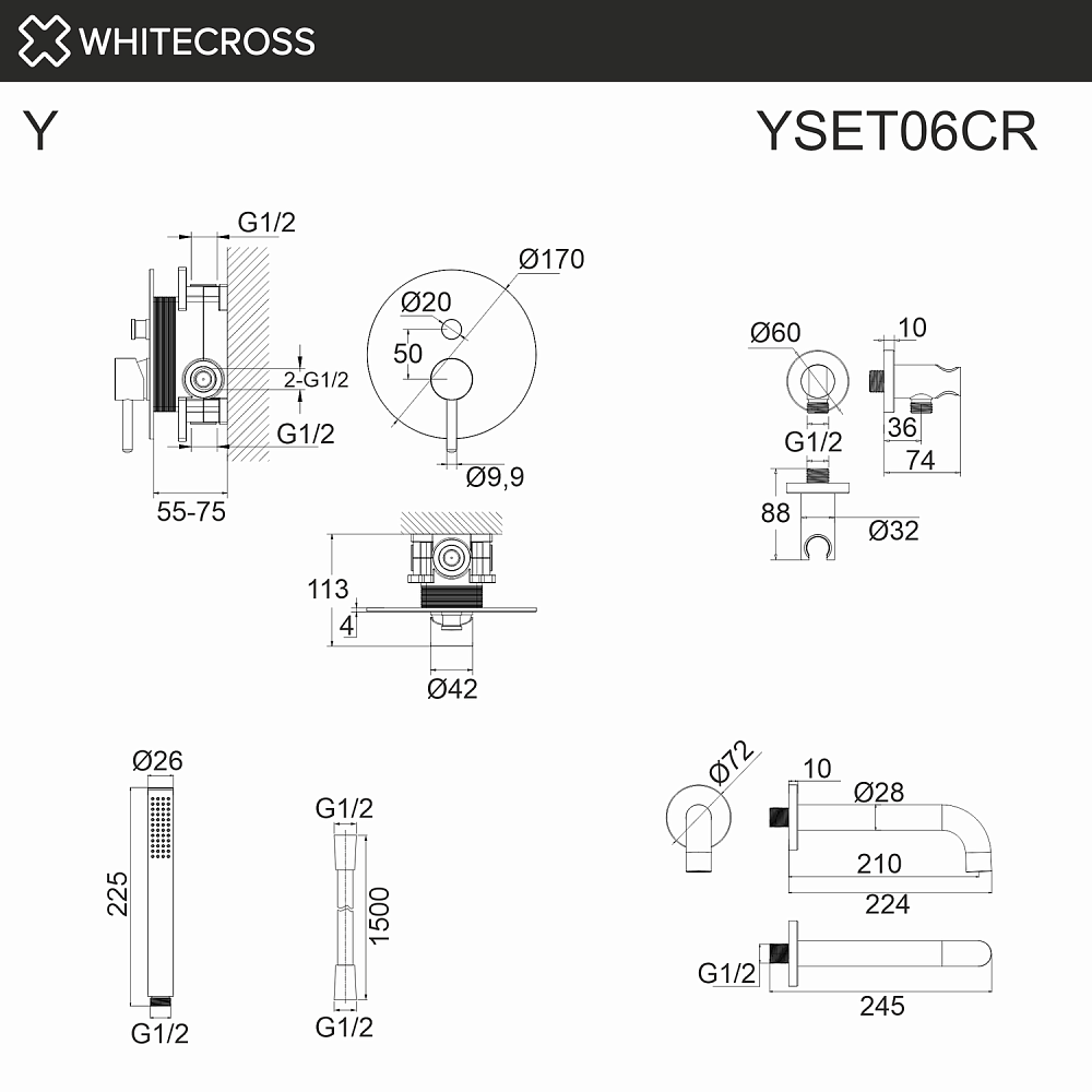 Смеситель для ванны WhiteCross Y YSET06CR хром купить в интернет-магазине сантехники Sanbest