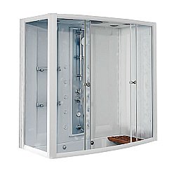 Душевое ограждение Радомир Элис 168х85 профиль белый/стекла прозрачные, левое купить в интернет-магазине сантехники Sanbest