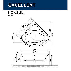 Ванна акриловая EXCELLENT Konsul SOFT WAEX.KON15.SOFT.BR 150x150 белая с гидромассажем купить в интернет-магазине Sanbest