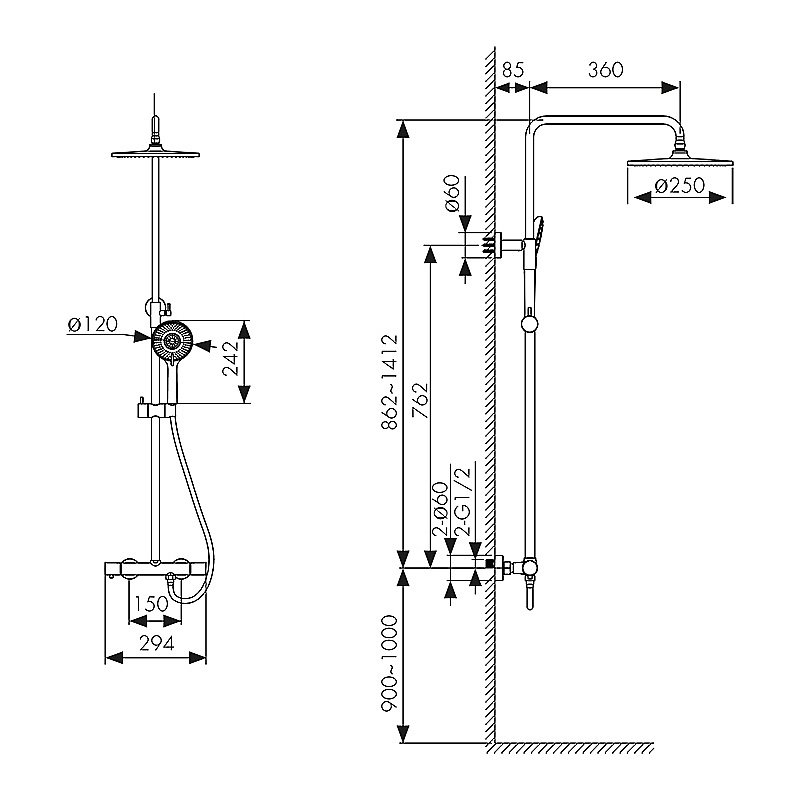 Душевая система Kaiser Serio 05577-15 вороненая сталь купить в интернет-магазине сантехники Sanbest