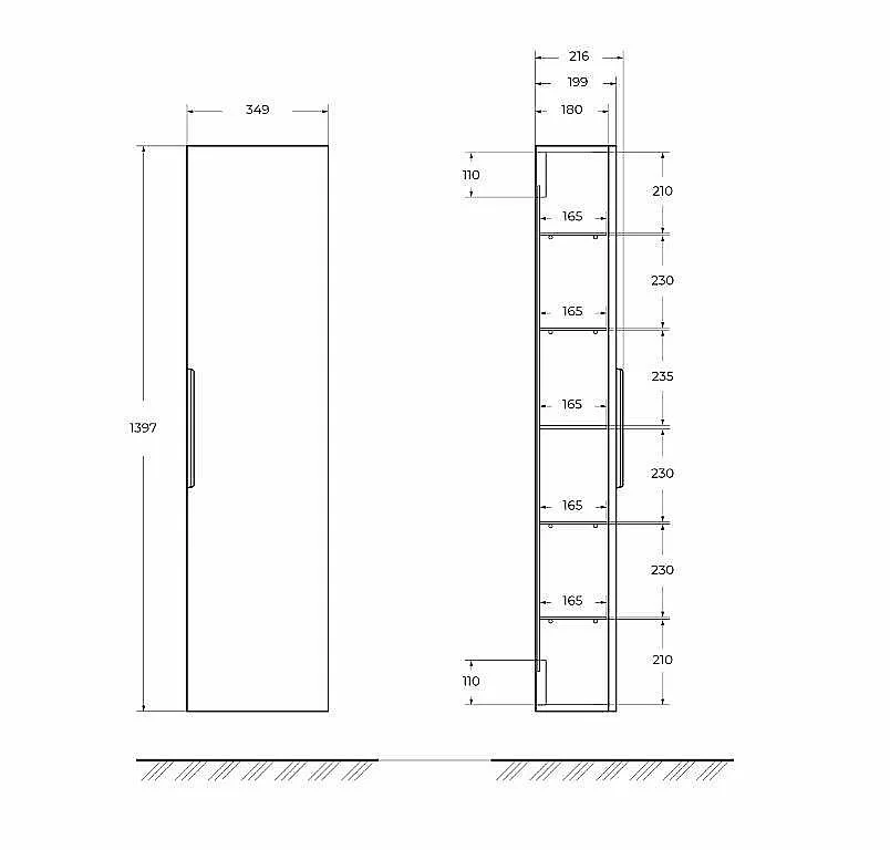Колонна подвесная Cezares PREMIUM 55597 Plisse Nero opaco для ванной в интернет-магазине сантехники Sanbest