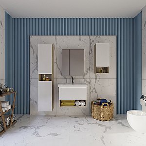 Пенал Dreja PERFECTO 99.0814 35 белый глянец/дуб эврика для ванной в интернет-магазине сантехники Sanbest