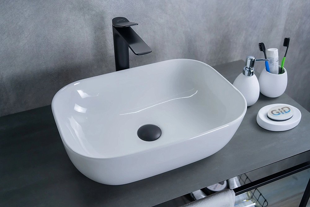 Раковина накладная Gid Geometrico 46 D1333 51183 белая купить в интернет-магазине Sanbest