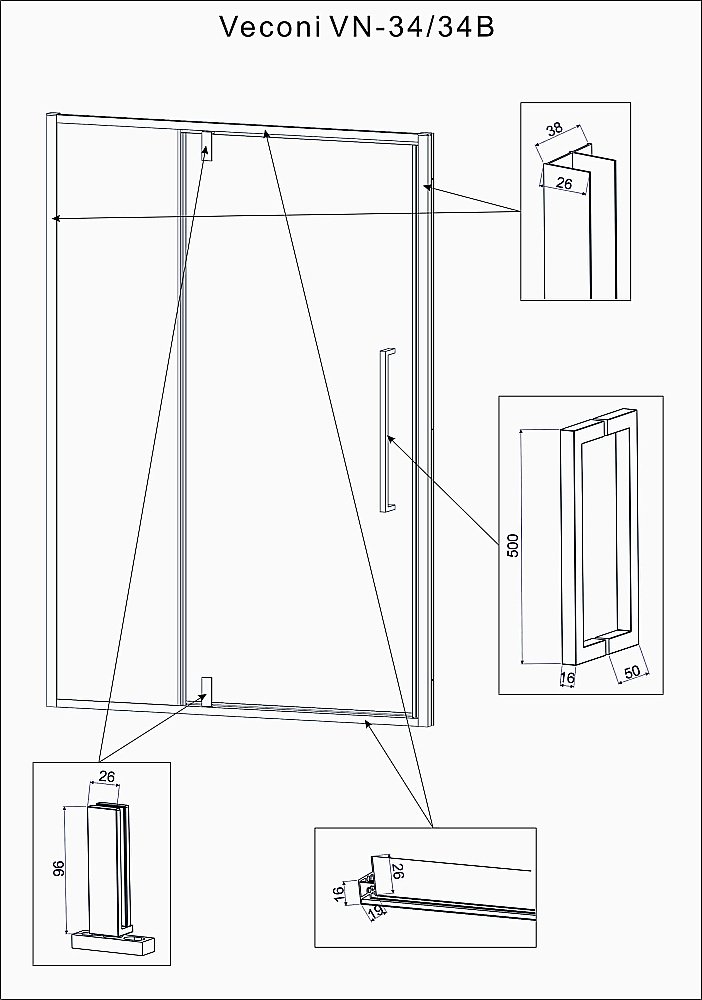 Душевая дверь Veconi Vianno VN34R-100-06-C7 100 стекло рифленое/профиль хром купить в интернет-магазине Sanbest