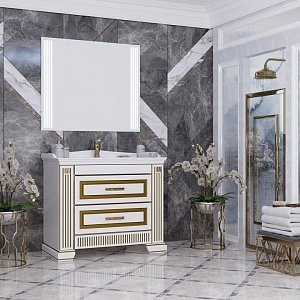 Тумба с раковиной Опадирис Оникс 100 белый с золотой патиной для ванной в интернет-магазине Sanbest