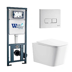 Унитаз подвесной с инсталляцией WeltWasser MARBERG 410 + GUDZON 520 WT + MAR 410 SE GL-WT безободковый, смыв торнадо, с крышкой микролифт, белый/кнопка белая купить в интернет-магазине Sanbest