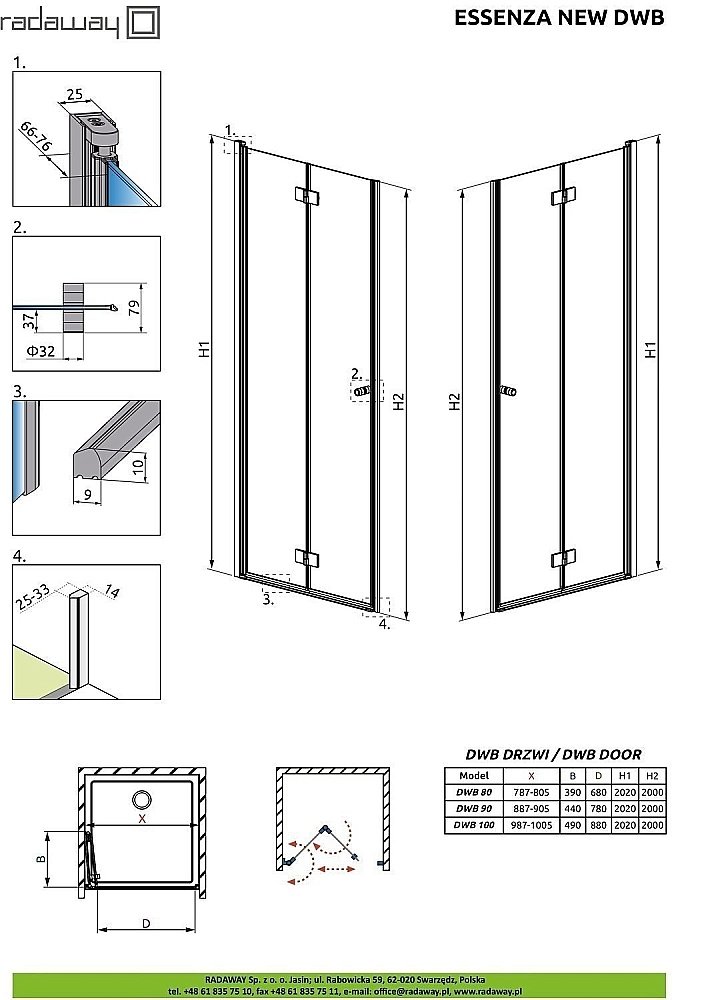 Душевая дверь Radaway Essenza New DWB 80 купить в интернет-магазине Sanbest