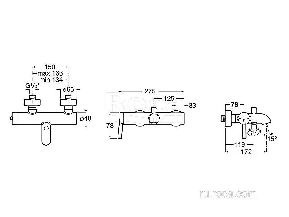 Смеситель для ванны и душа Roca Pals 5A026DC00 купить в интернет-магазине сантехники Sanbest