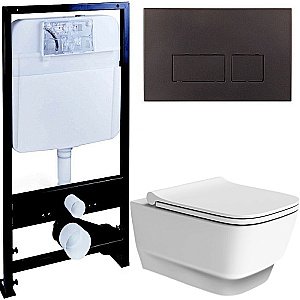 Унитаз Boheme Bello 971-MW, безободковый, с инсталяцией, белый матовый, кнопка 664 черная купить в интернет-магазине Sanbest