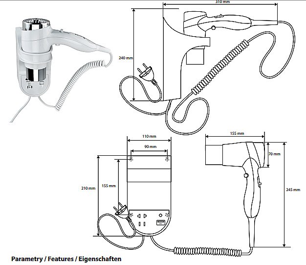Фен Bemeta Hotel 945533158 черный/хром купить в интернет-магазине сантехники Sanbest