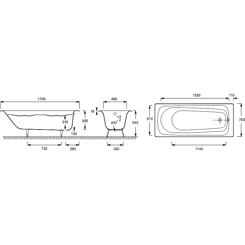 Ванна чугунная Jacob Delafon MELODIE E2922-00 170x70 купить в интернет-магазине Sanbest
