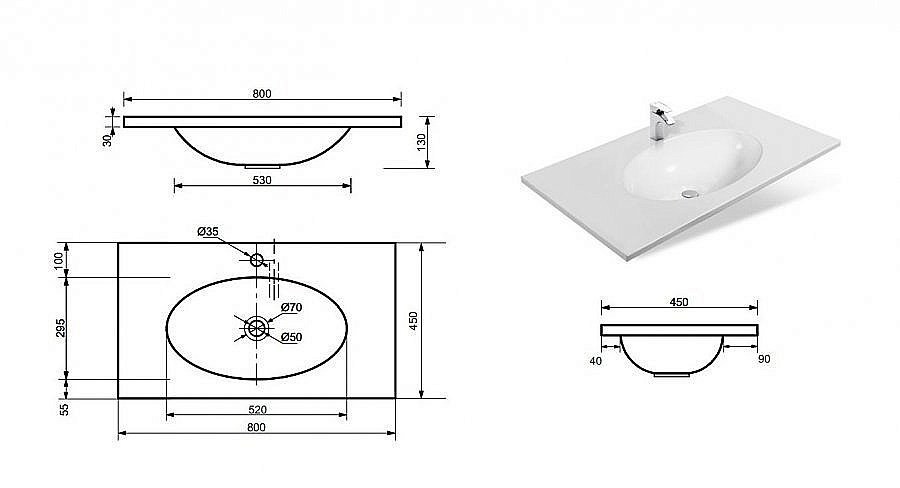 Тумба с раковиной Эстет Vegas 80 белая для ванной в интернет-магазине Sanbest