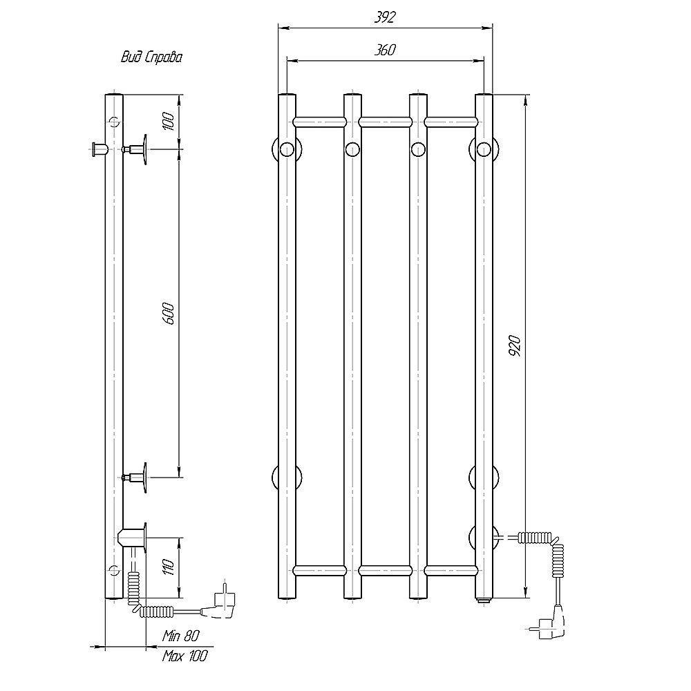 Полотенцесушитель электрический Domoterm Танго DMT 109-V4 36x92 EK хром купить в интернет-магазине сантехники Sanbest