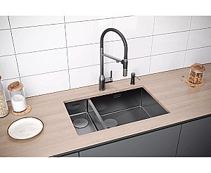 Кухонная мойка Paulmark Next 69/2S PM226944-GM вороненая сталь купить в интернет-магазине сантехники Sanbest