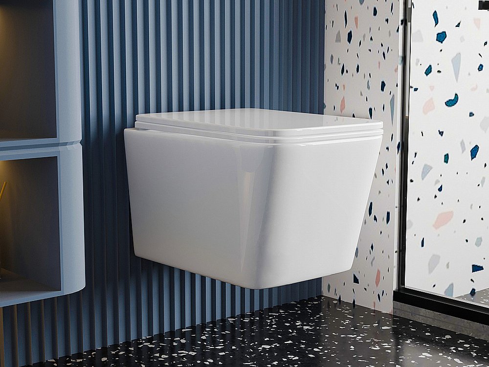 Унитаз подвесной Abber Rechteck AC1201T смыв торнадо, с крышкой микролифт, безободковый, белый купить в интернет-магазине Sanbest