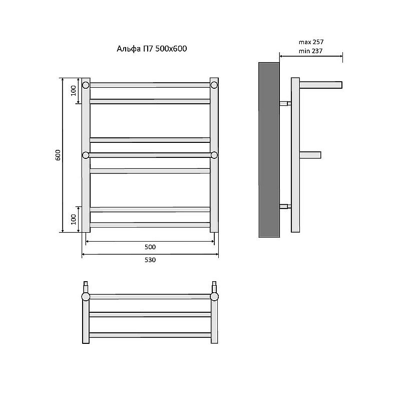 Полотенцесушитель водяной Aquatek Альфа AQ RRP0760BL П7 50х60 черный муар купить в интернет-магазине сантехники Sanbest