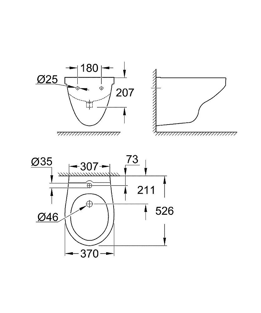 Биде подвесное Grohe Bau Ceramic 39433000 купить в интернет-магазине Sanbest