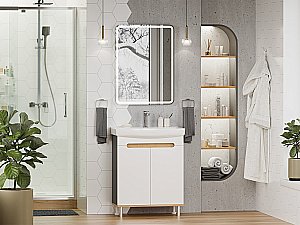 Тумба с раковиной Misty Сканди - 70 Э-Ска01070-0150-2Д белый/графит для ванной в интернет-магазине Sanbest